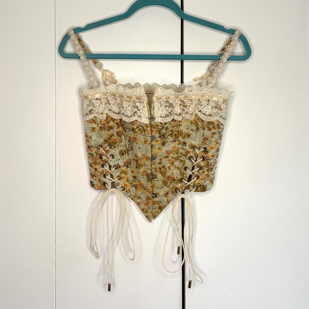 Lacemade Van Gogh Lace and Floral Corset Top Size XS